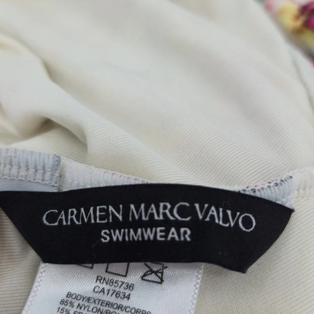 Carmen Marc Valvo One Piece Swimsuit Women 10 Floral Ruffle Asymmetric Tropical